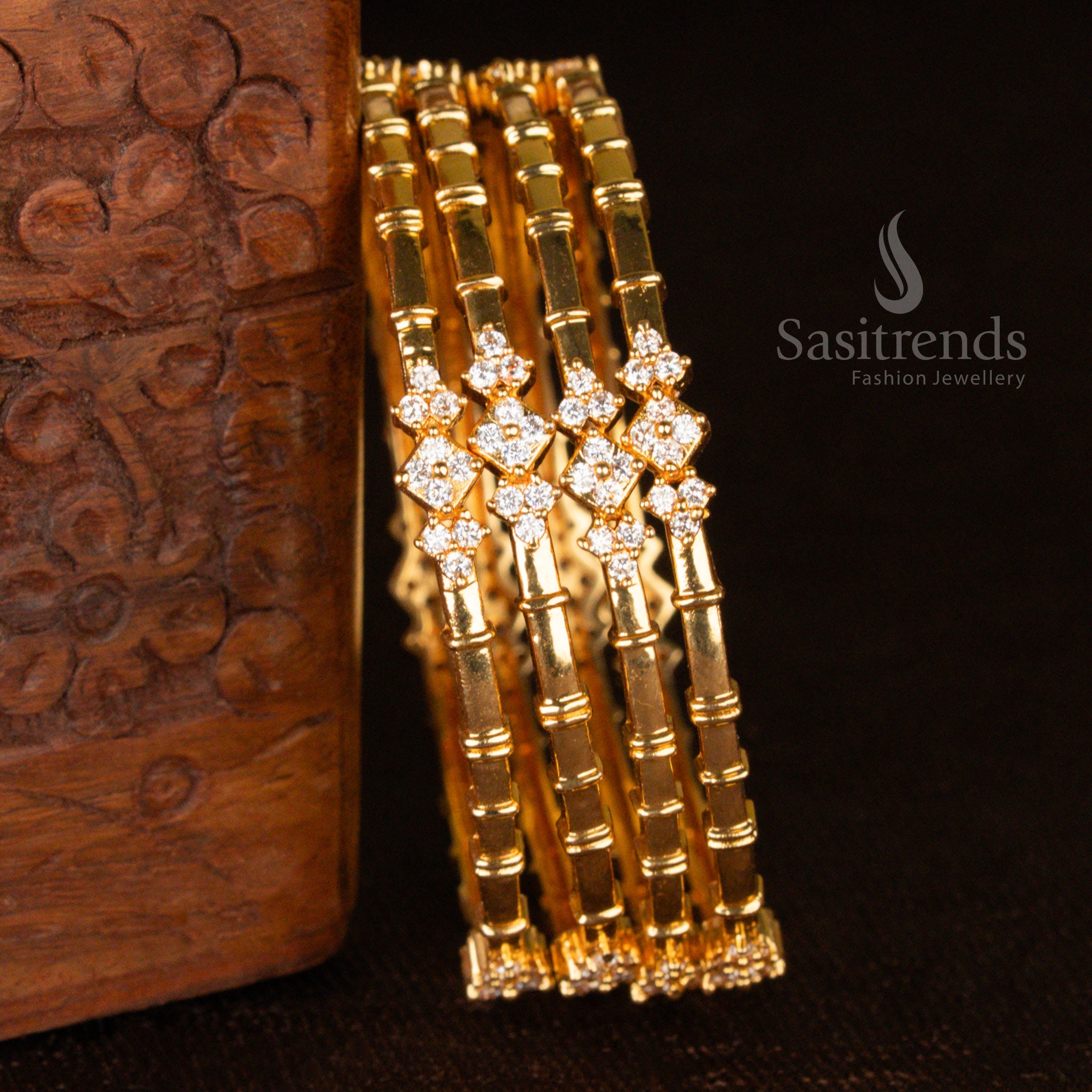 Elegant Micro Gold Plated Bangles with American Diamond Detailing - Sasitrends