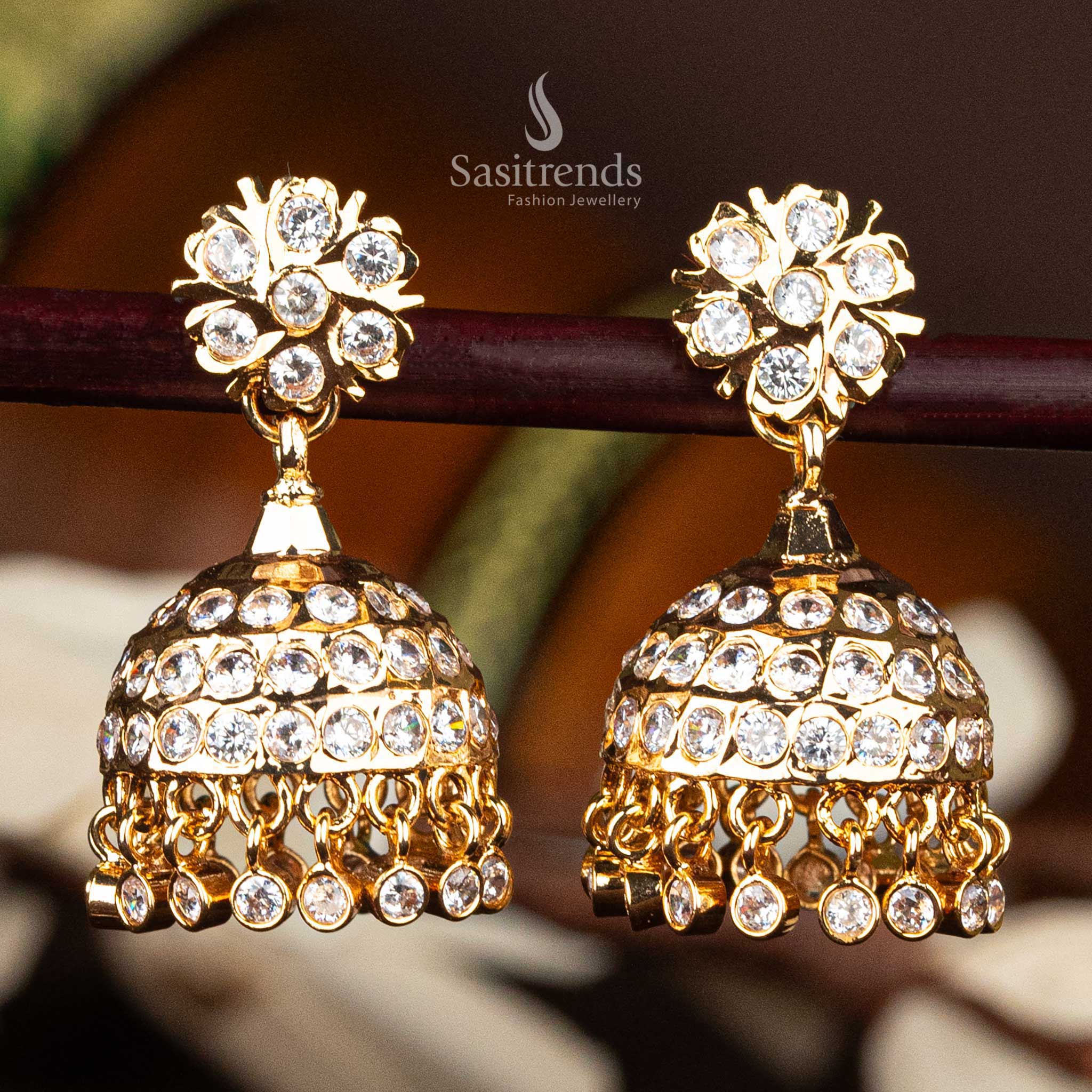 Attractive Micro Gold Plated Impon Traditional Wear White Earrings Sasitrends Online Shopping