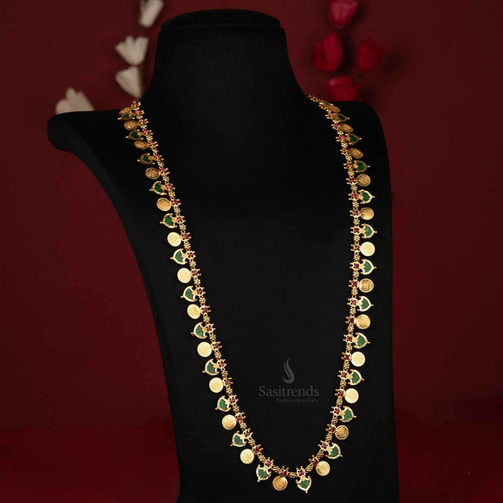 Sasitrends - Kerala Palakka Lakshmi Coin Long Necklace - Micro Gold Plated, One Gram, Flexible Chain Design