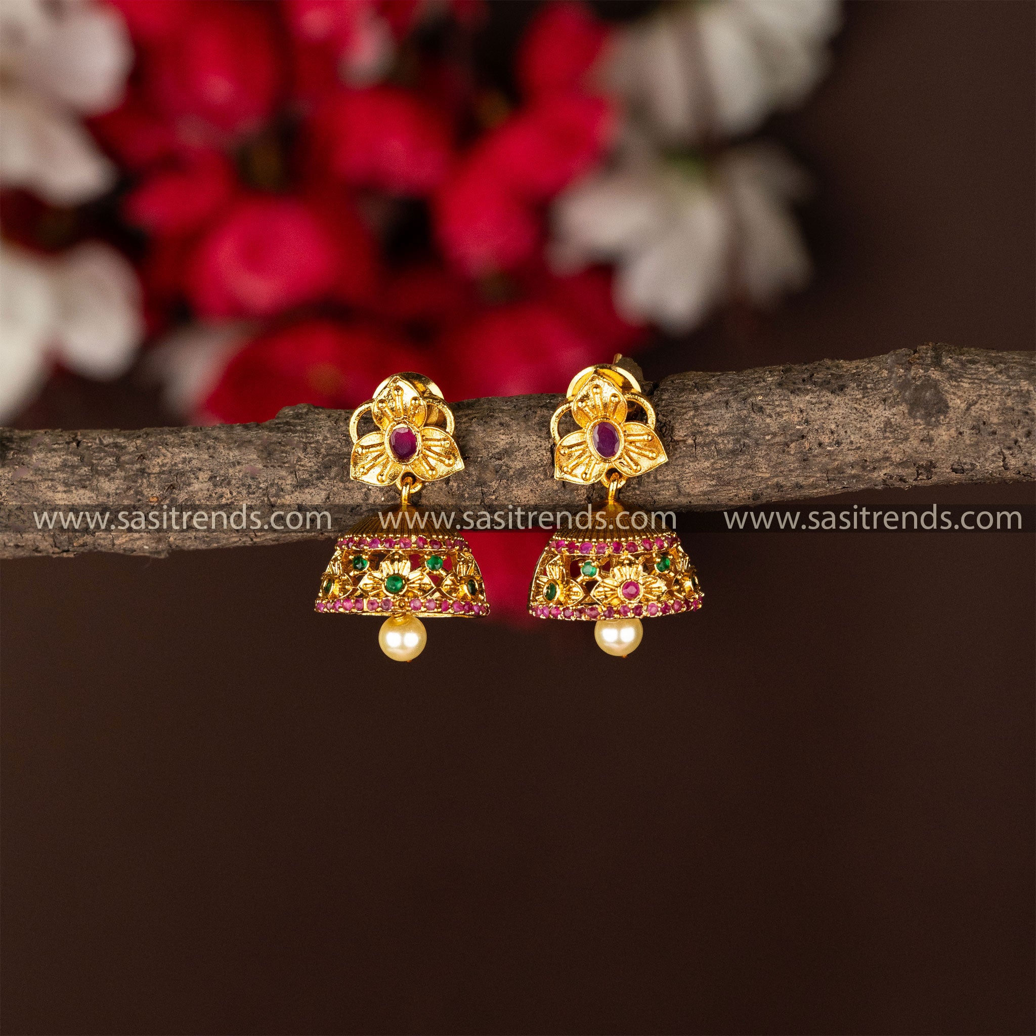 Latest Matt Gold Plated Bell Designer Pearl Jhumka Earrings