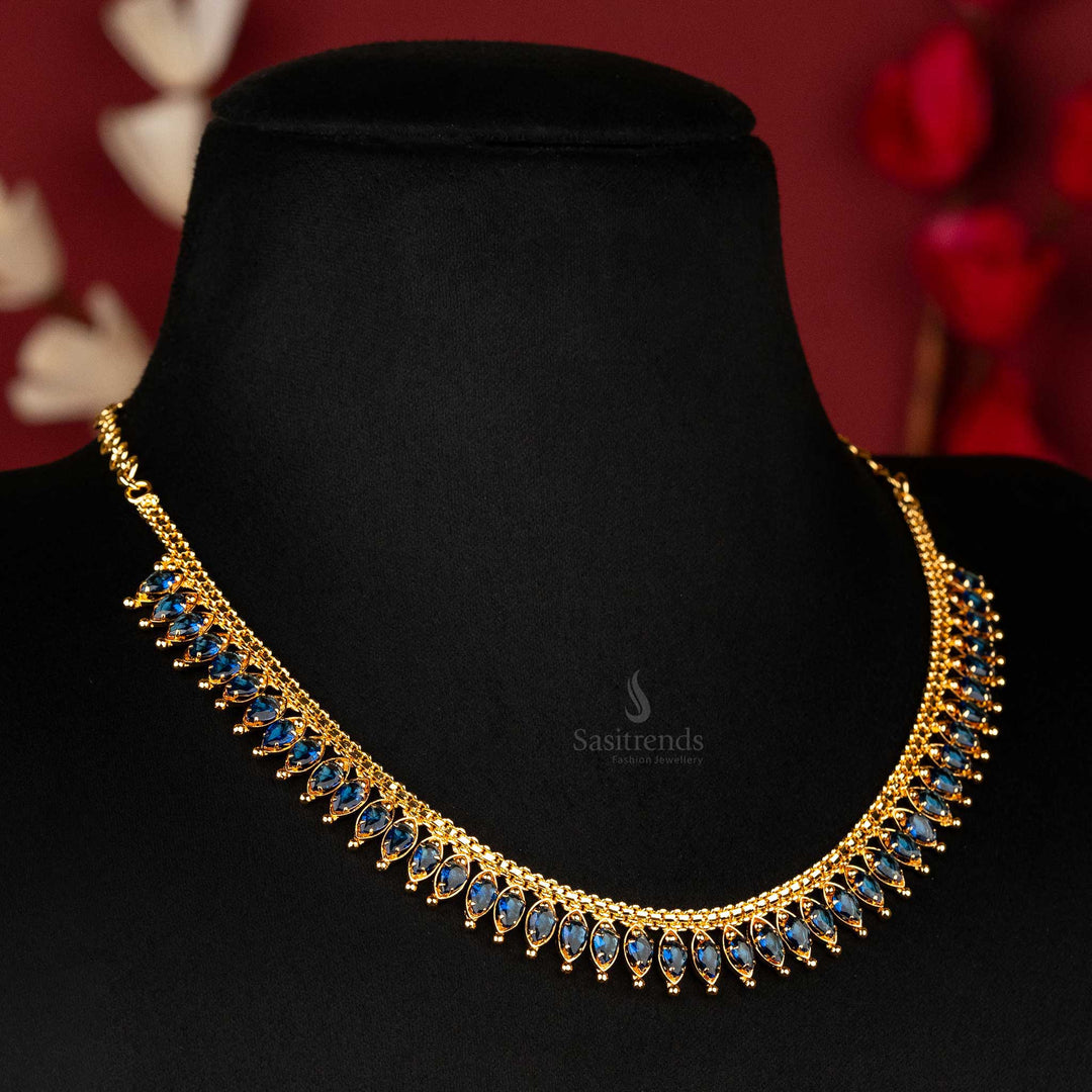 Traditional Micro Gold Plated Blue AD Stone Stud Necklace Sasitrends Online