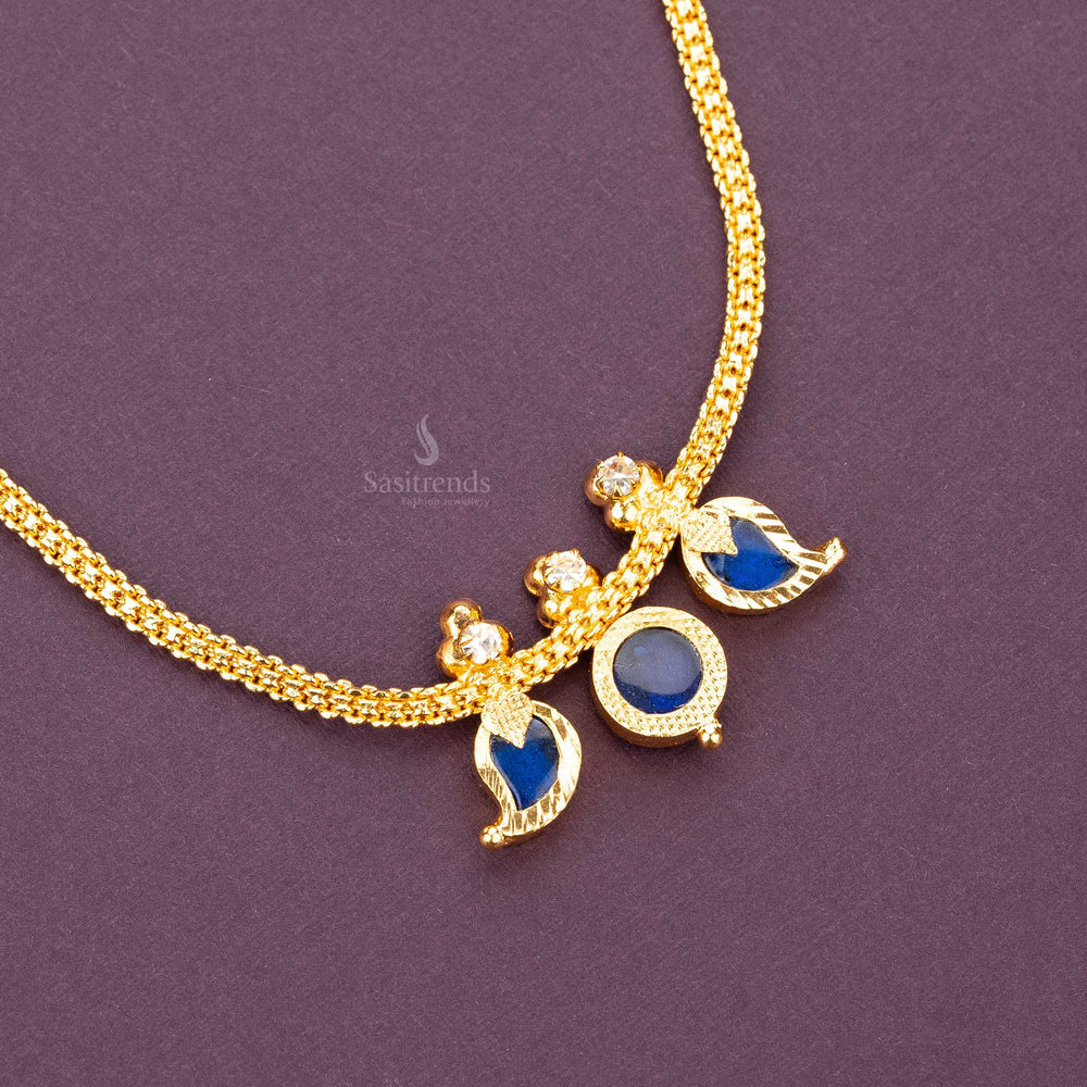 Traditional micro gold plated blue palakka stone stud necklace sasitrends