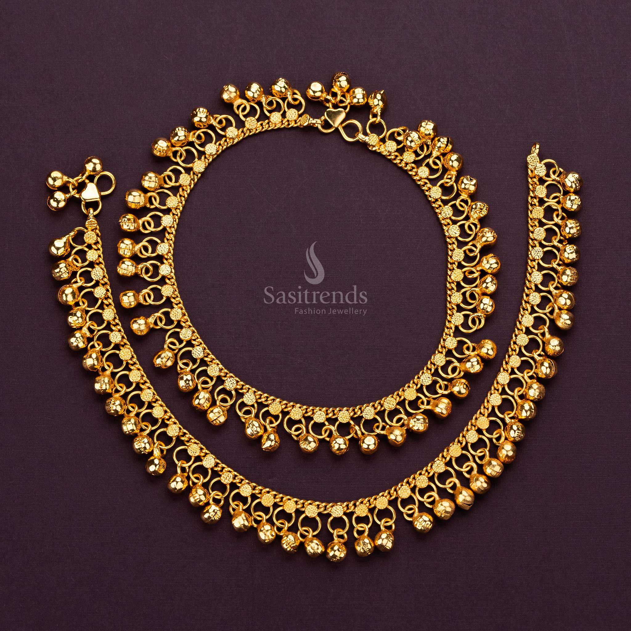 Micro gold plated anklet with hanging beads design for daily wear - Sasitrends