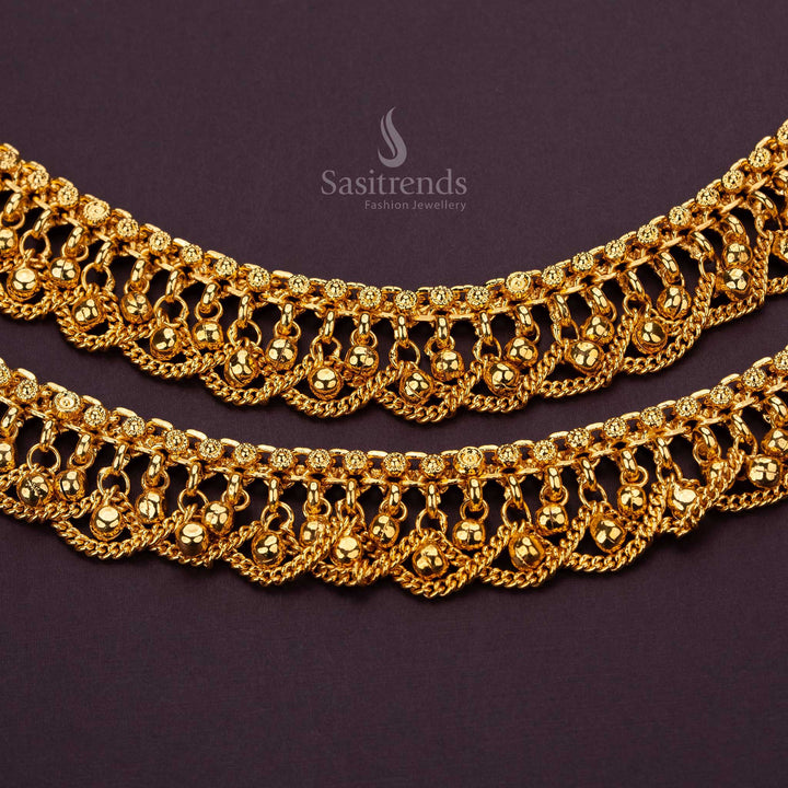 Elegant micro gold plated anklets with intricate beads design, suitable for weddings and festivals - Sasitrends