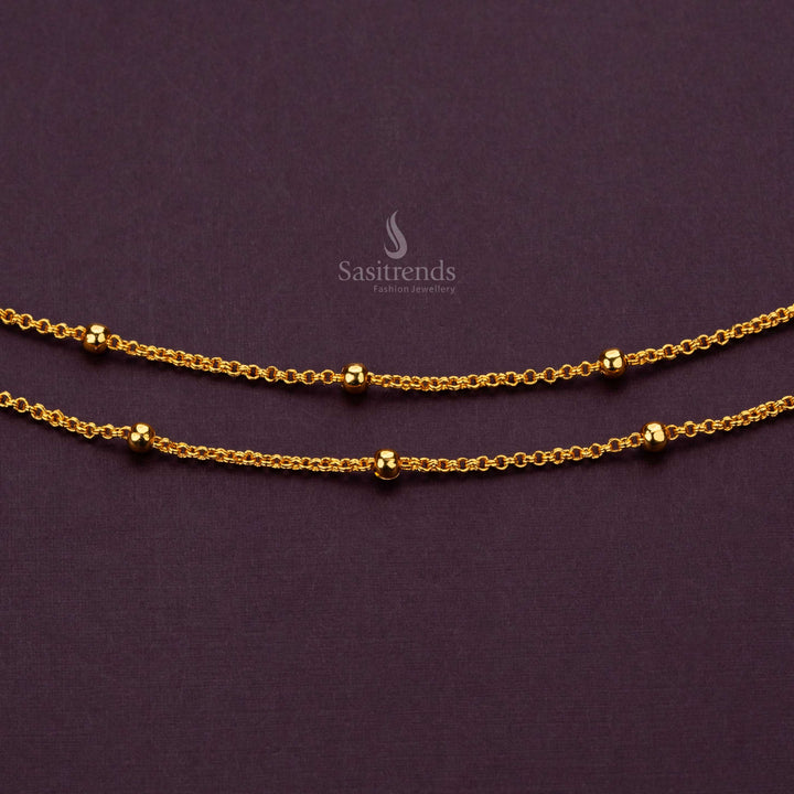 Closeup of micro gold plated anklets with durable bead design and real gold-like finish - Sasitrends