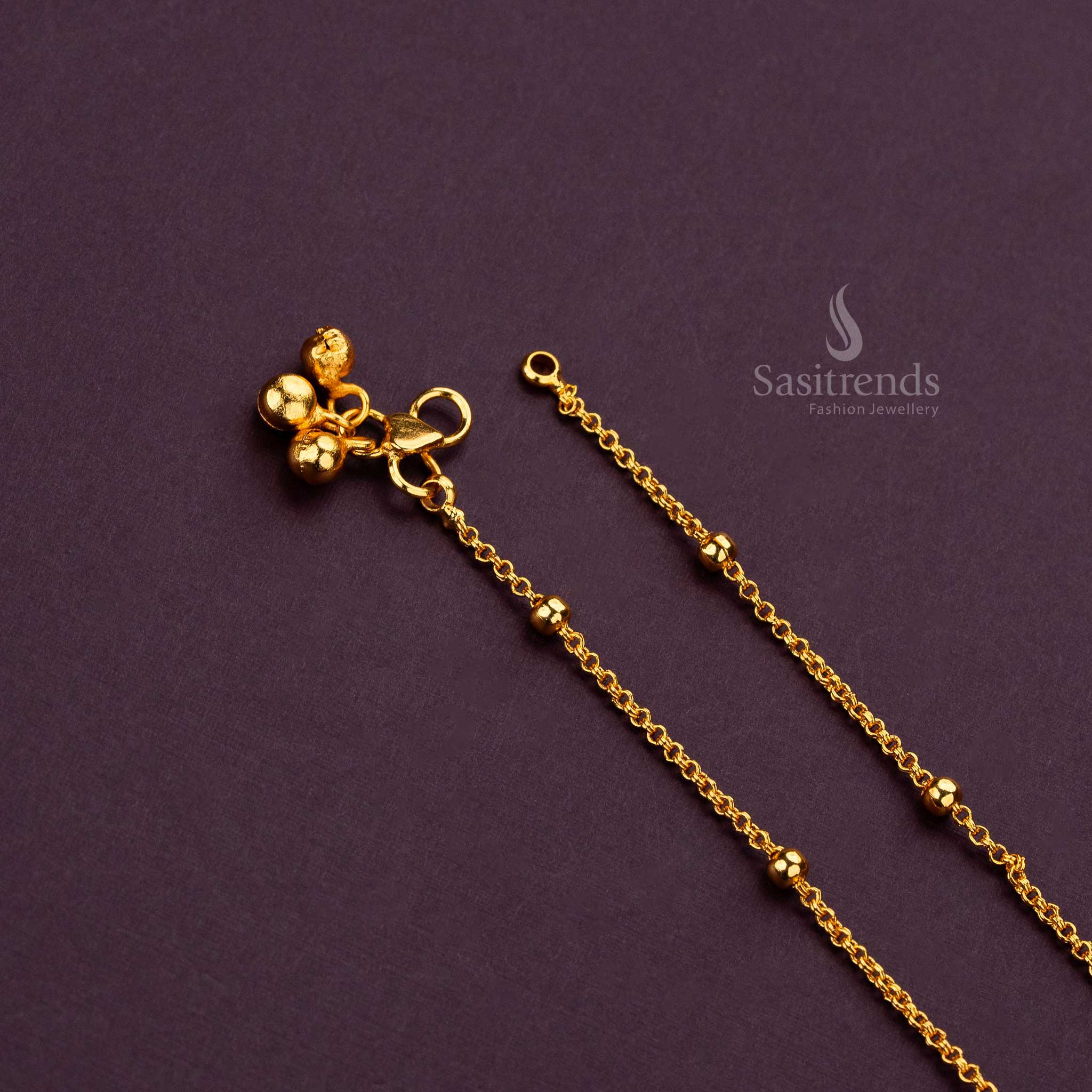 Versatile gold plated anklets with chain bead pattern, ideal for weddings and daily wear - Sasitrends