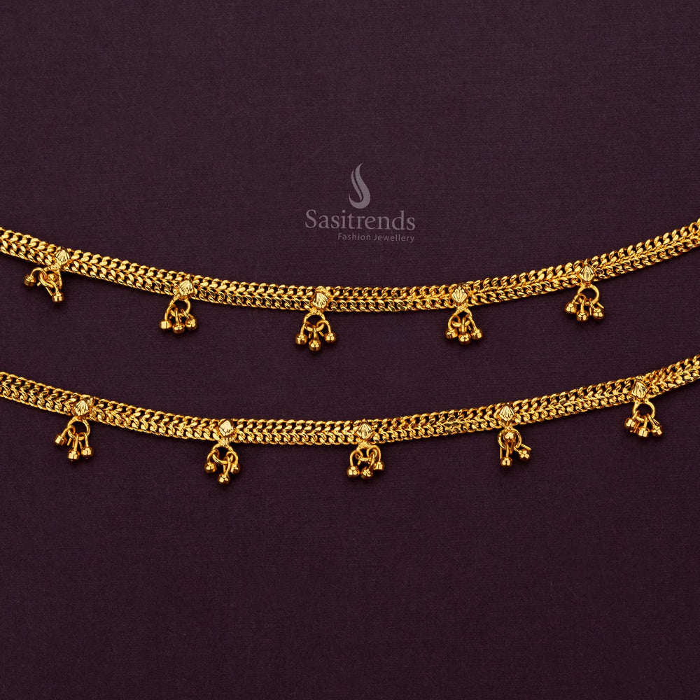 Close-up of luxury gold accented anklets, perfect for festive wear - Sasitrends