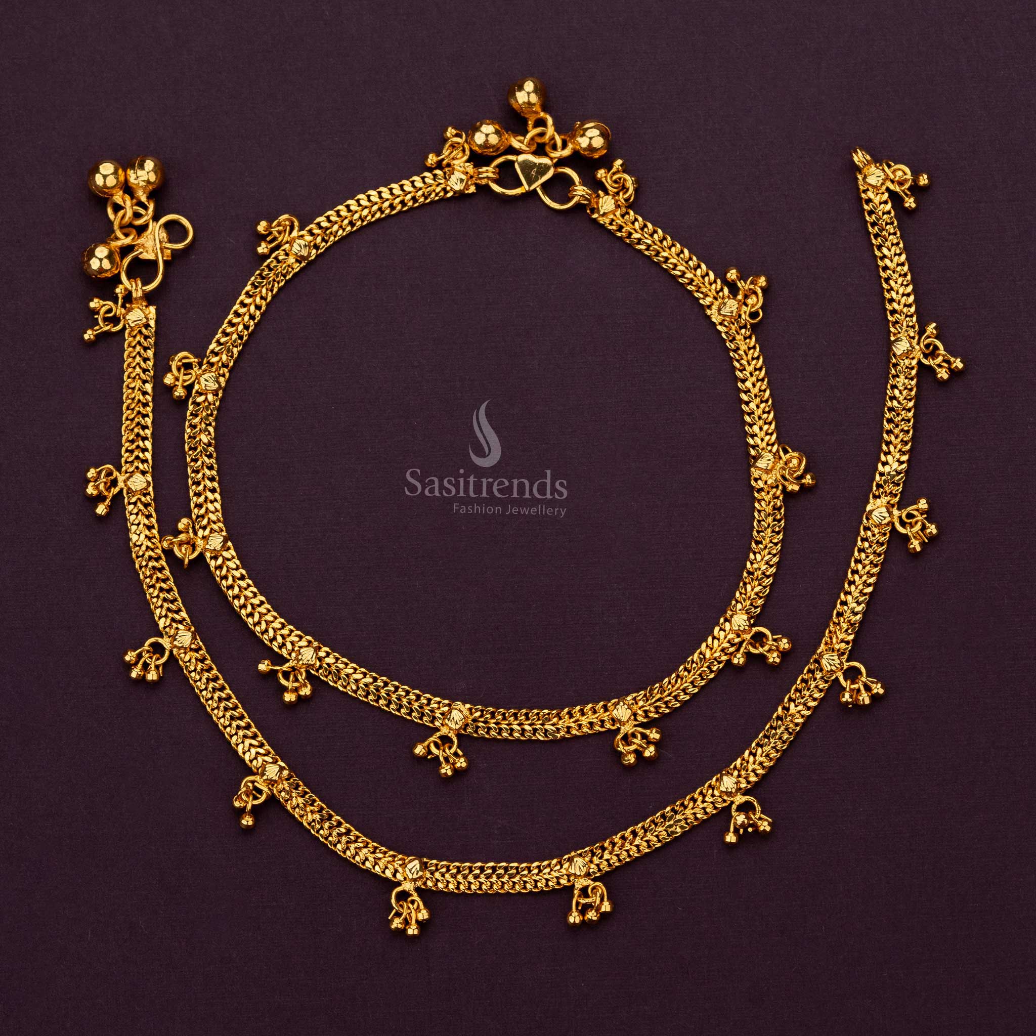 Elegant micro gold plated anklets with intricate beaded design - Sasitrends