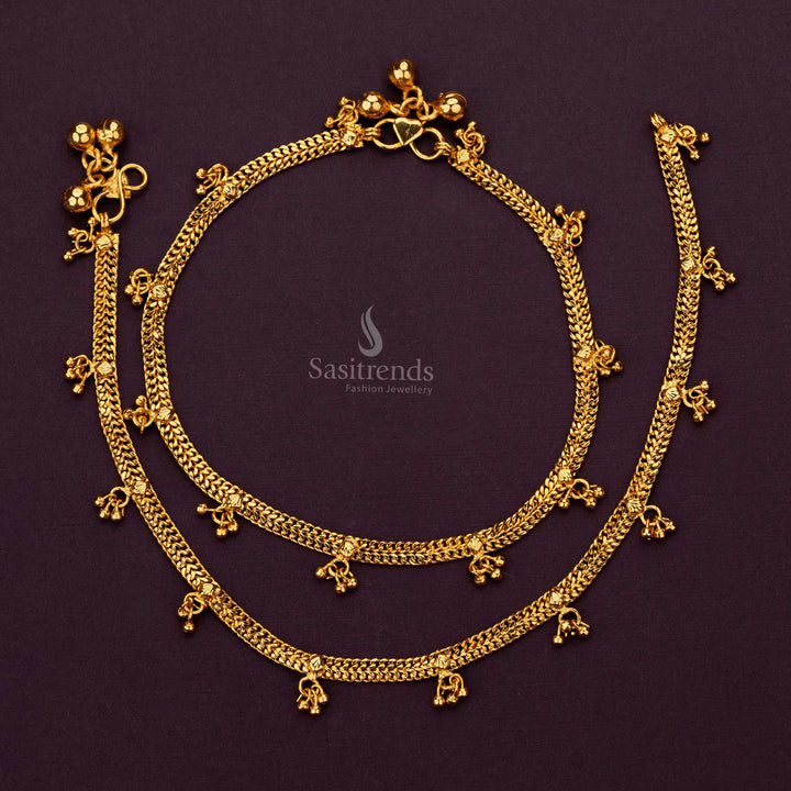 Traditional Micro Gold Plated Anklets with Beaded Hanging Design - Sasitrends