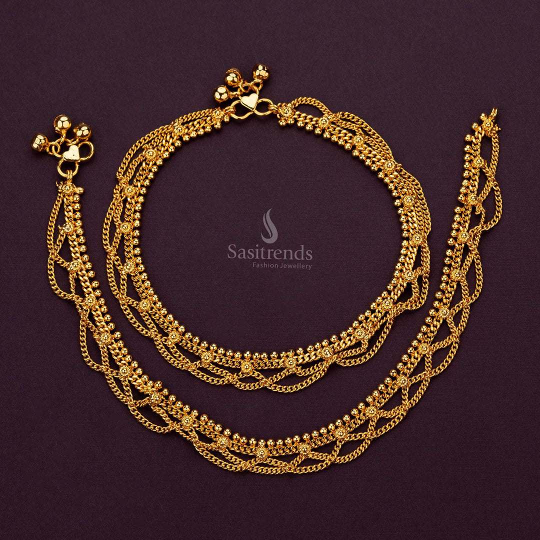 Elegant micro gold plated anklets with intricate bead detailing - Sasitrends