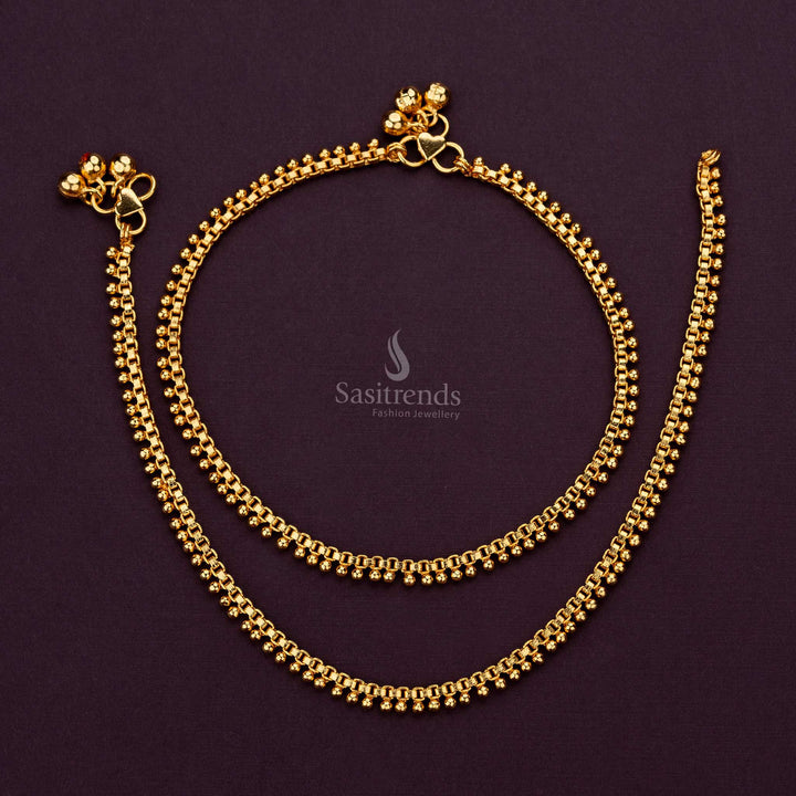 Traditional Micro Gold Plated Anklets with Intricate Beading - Sasitrends