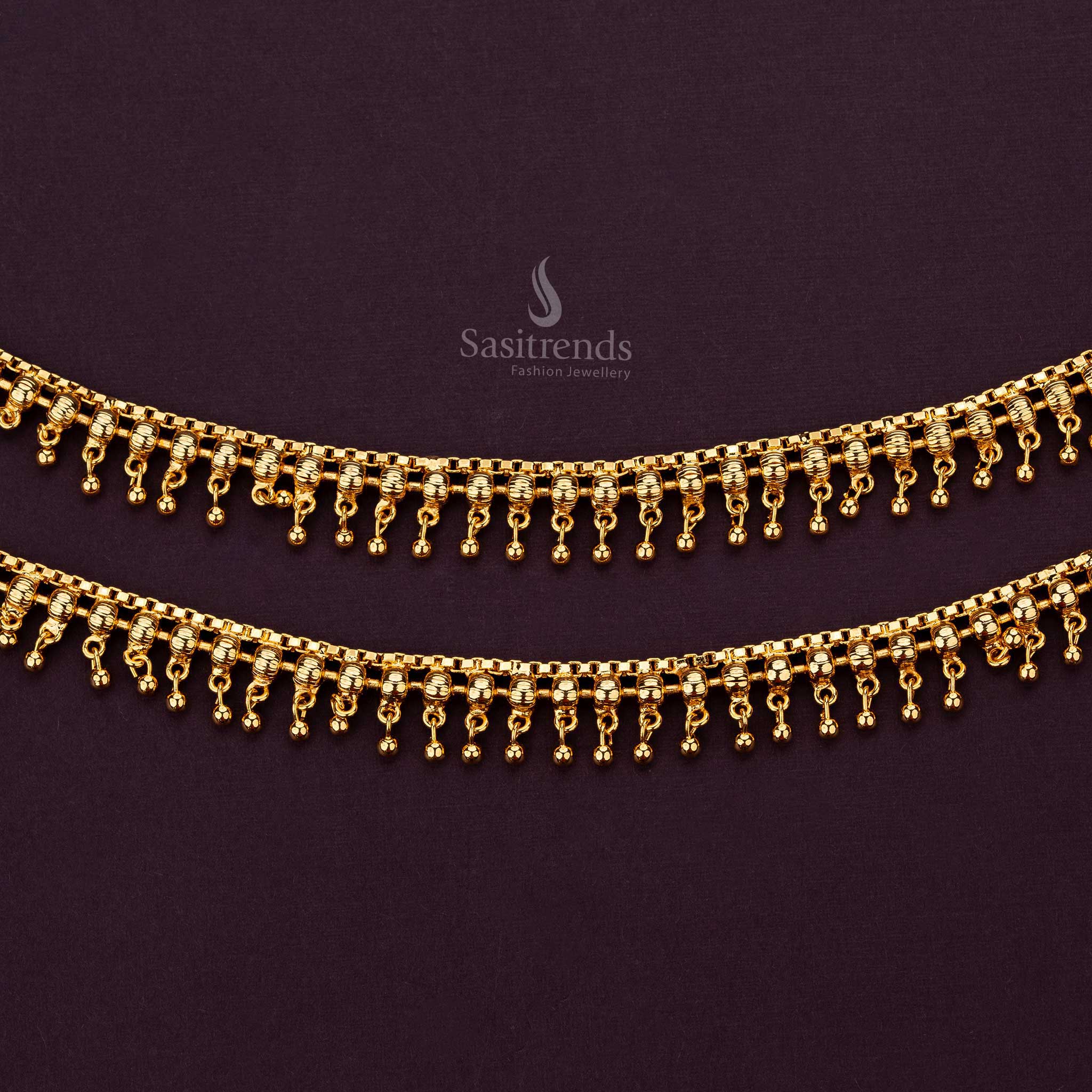 Beautifully crafted long anklets in 24K gold plating, ideal for weddings - Sasitrends