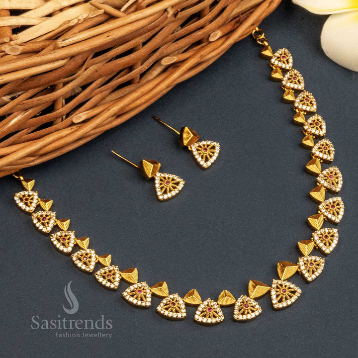 New Temple Matte Gold Polished Jewellery Set with AD Stone | Sasitrends