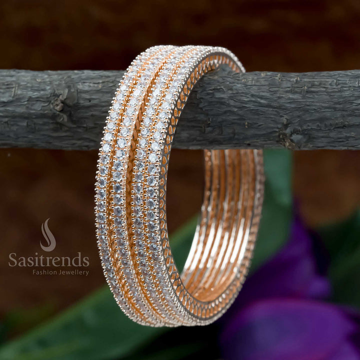 Rose Gold Tone American Diamond Party Bangles - Sasitrends