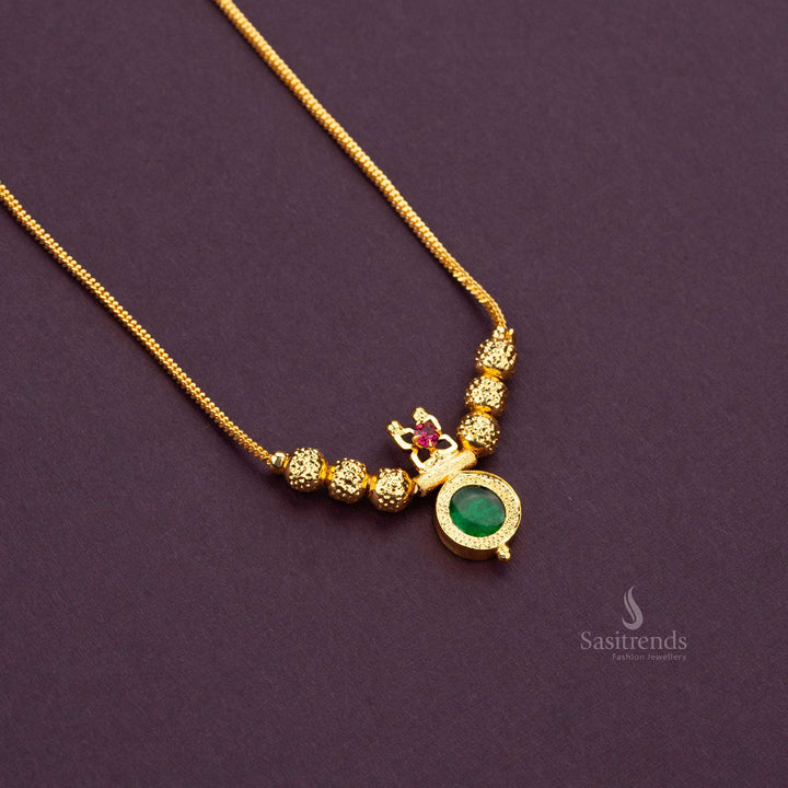 Green Palakka Round Pendant Necklace with Golden Balls - Kerala Traditional Necklace