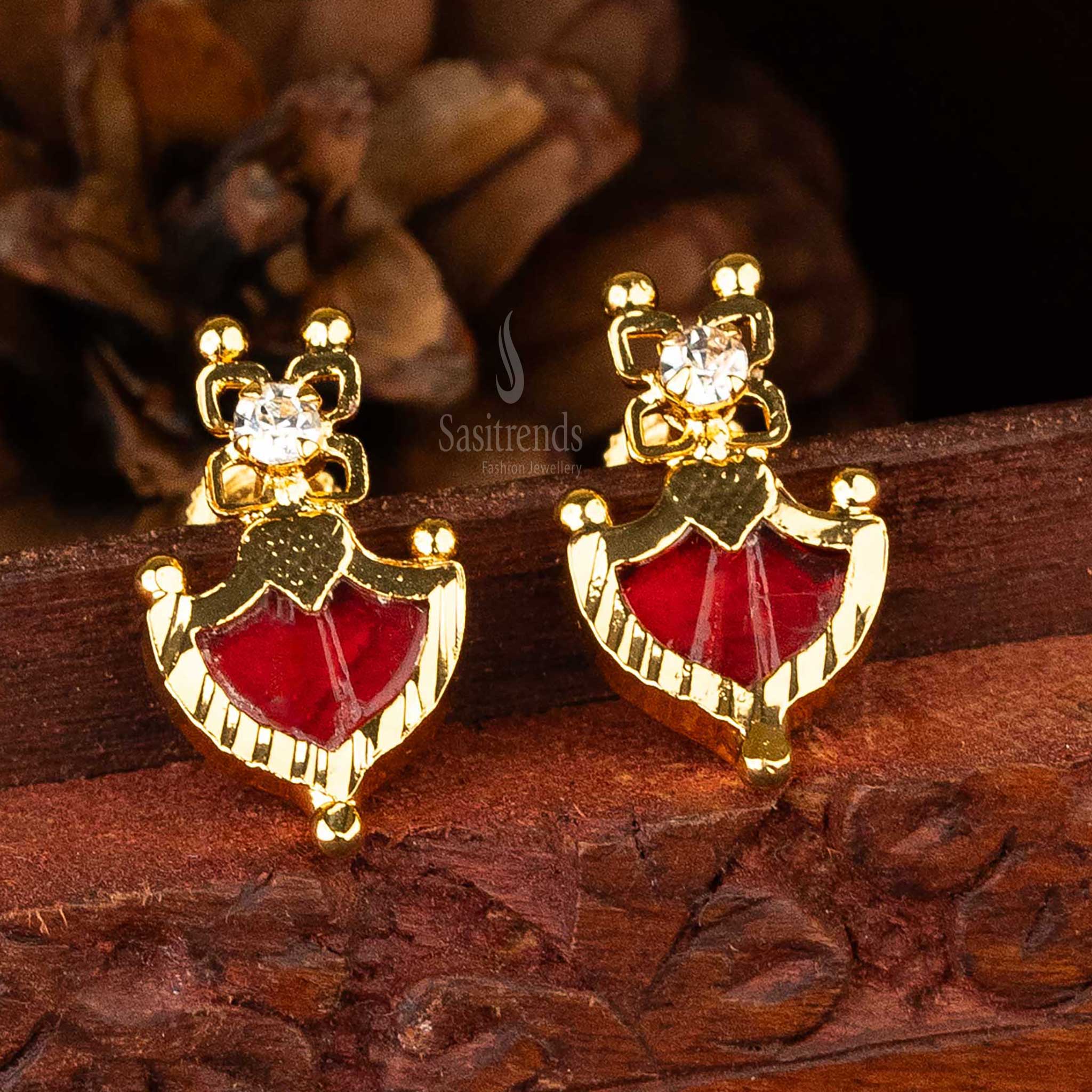 Guaranteed One Gram Micro Gold Plated Red Stone Palakka Earrings Sasitrends