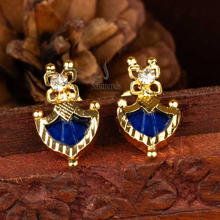 Traditional Guaranteed Micro Gold Plated Blue Stone Palakka Screw Type Earrings Sasitrends