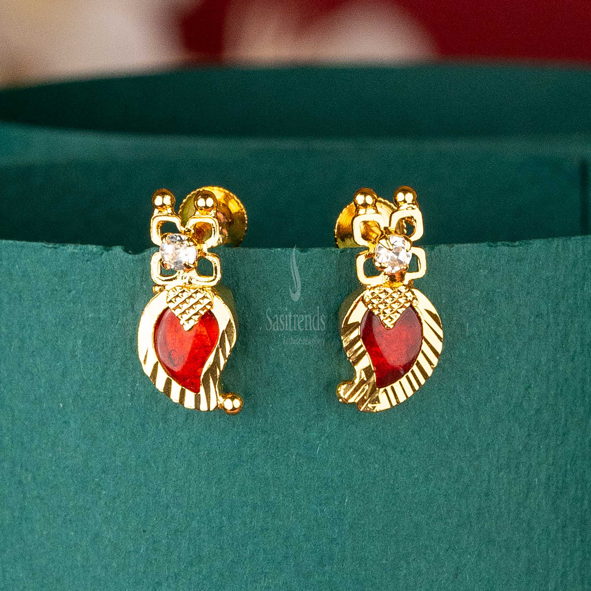 Stunning Micro Gold Plated Red Palakka Stone Screw Type Earrings Sasitrends Online Shopping