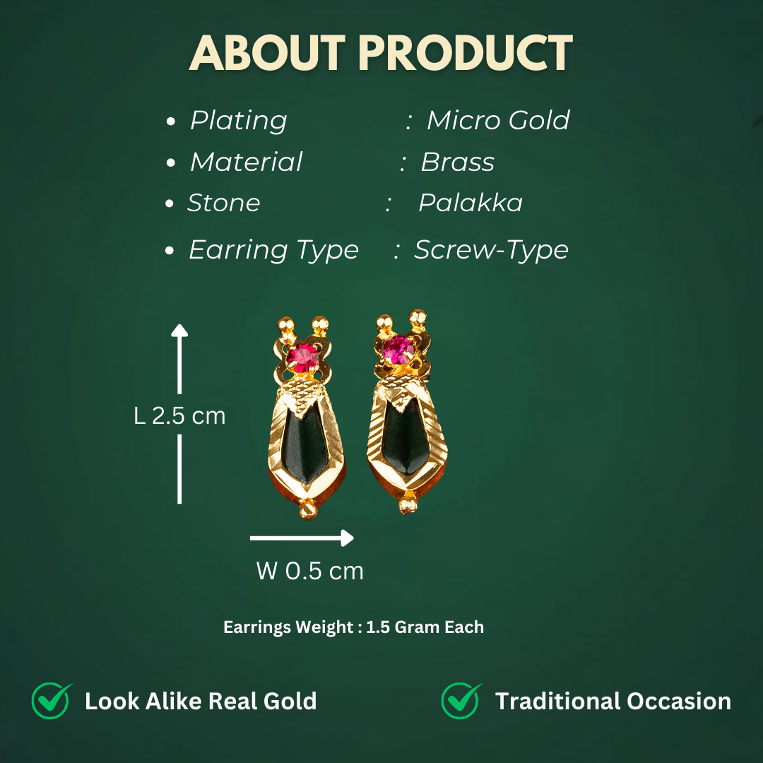 Elegant Micro Gold Plated Nagapadam Palakka Stone Studded Earrings Measurement Details Sasitrends