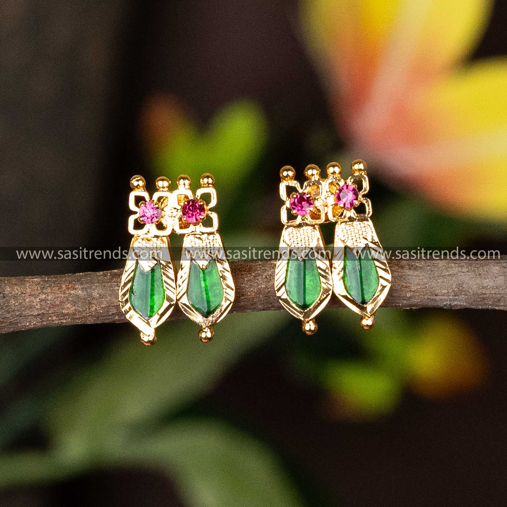 Guaranteed Micro Gold Plated Green Nagapadam Earrings Online