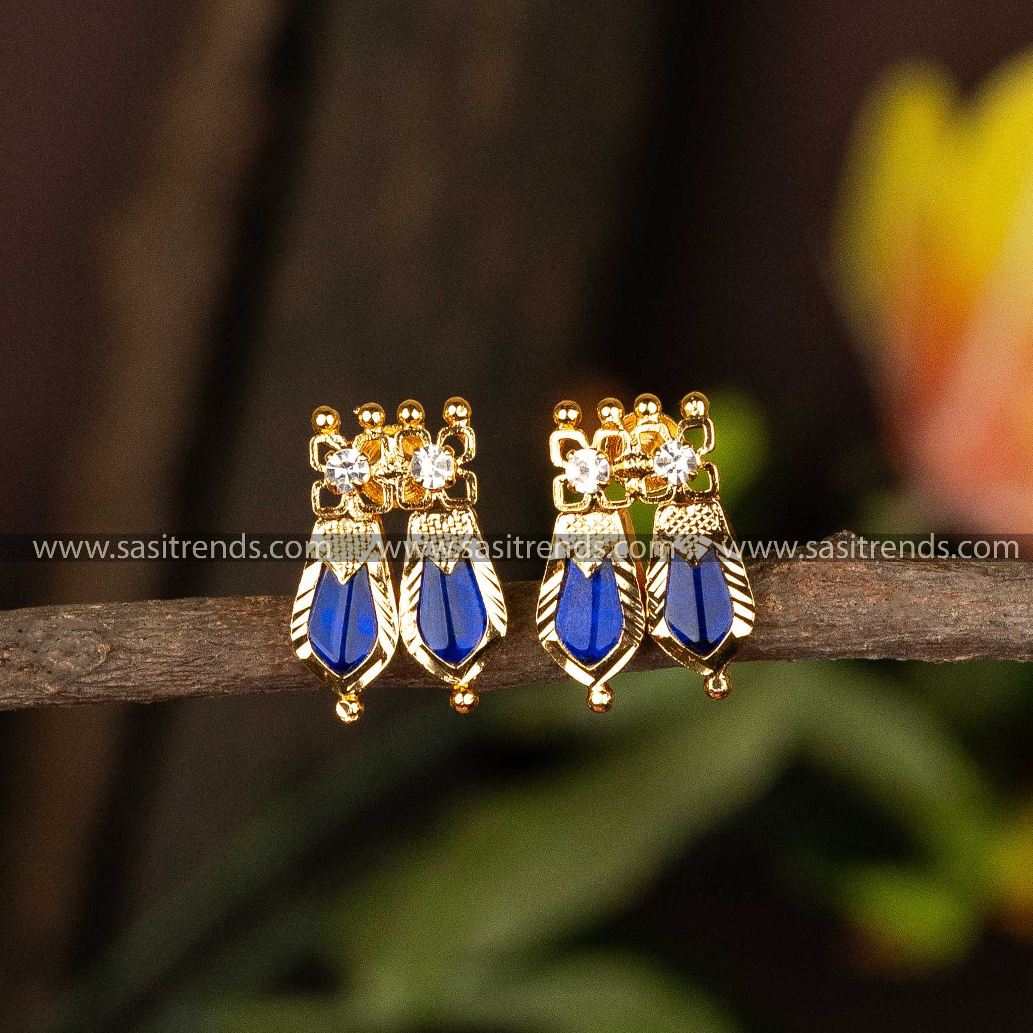 One Gram Micro Gold Plated Blue Nagapadam Earrings Sasitrends Online Shopping