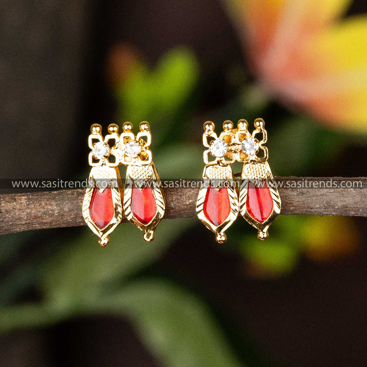 Traditional Elegance One Gram Micro Gold Plated Red Nagapadam Earrings