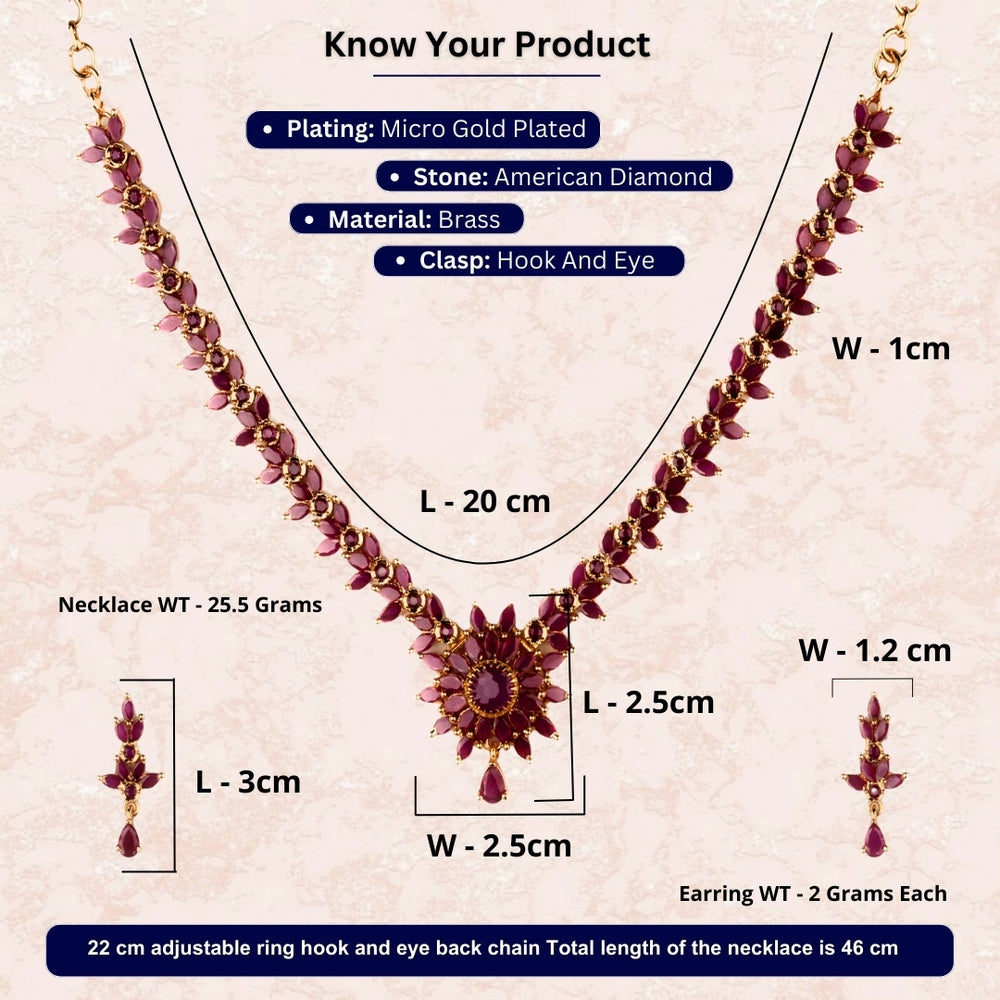 Micro gold plated american diamond necklace measurement image - Sasitrends