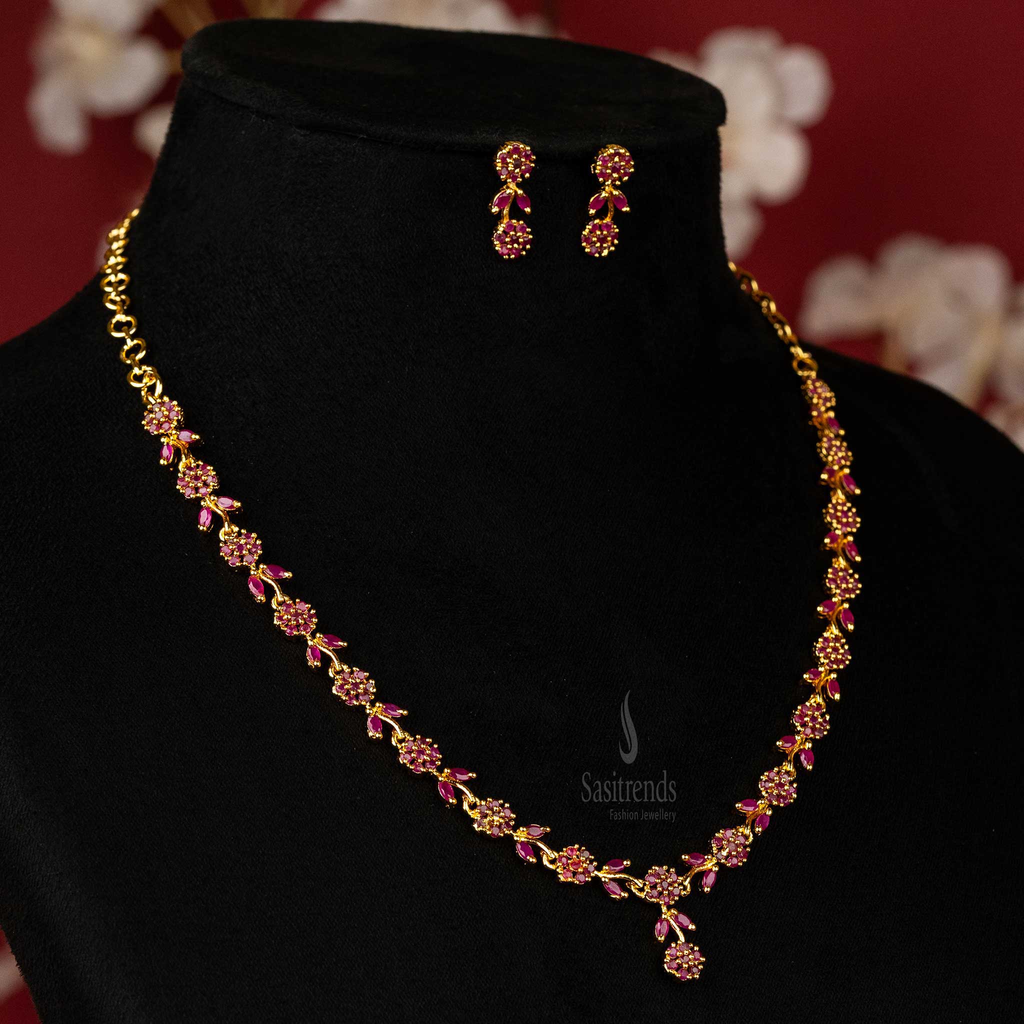 Elegant AD jewellery set with ruby stones and floral motifs sasitrends 