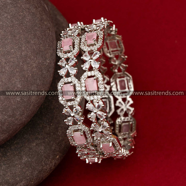 Bridal Elegance Pink AD Rhodium Silver Bangles Sasitrends Online Shopping