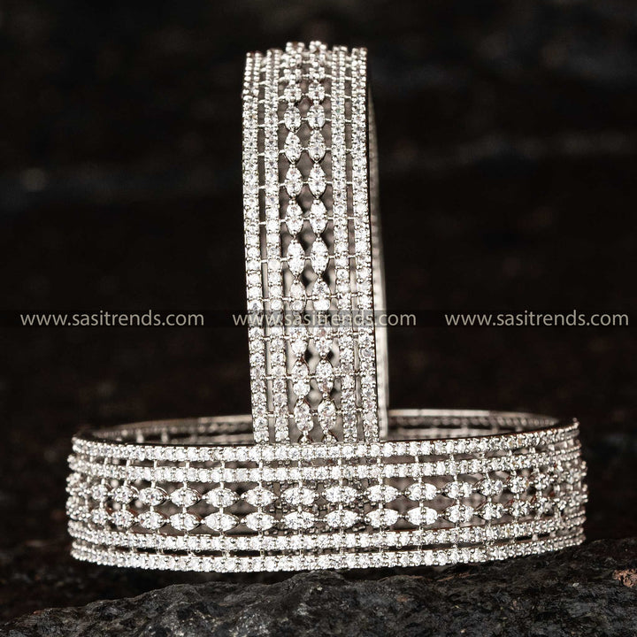 Elegant Rhodium Silver American Diamond Wedding Bangles