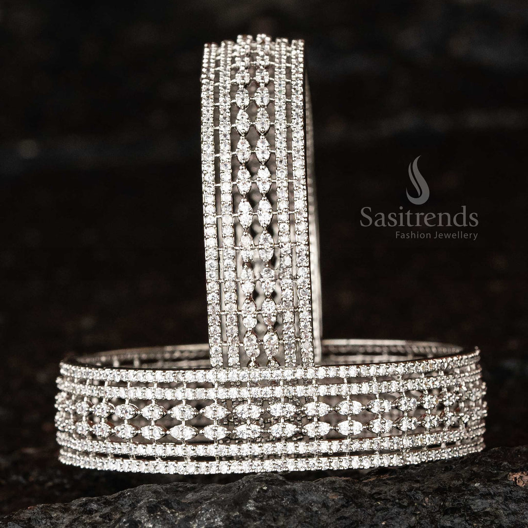 Elegant Rhodium Silver American Diamond Wedding Bangles - Sasitrends