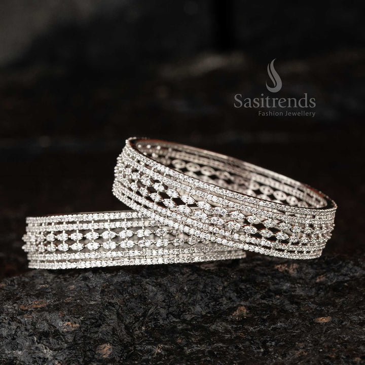 Chic Rhodium Silver AD Bridal Bangles Sasitrends Online Shopping - Sasitrends