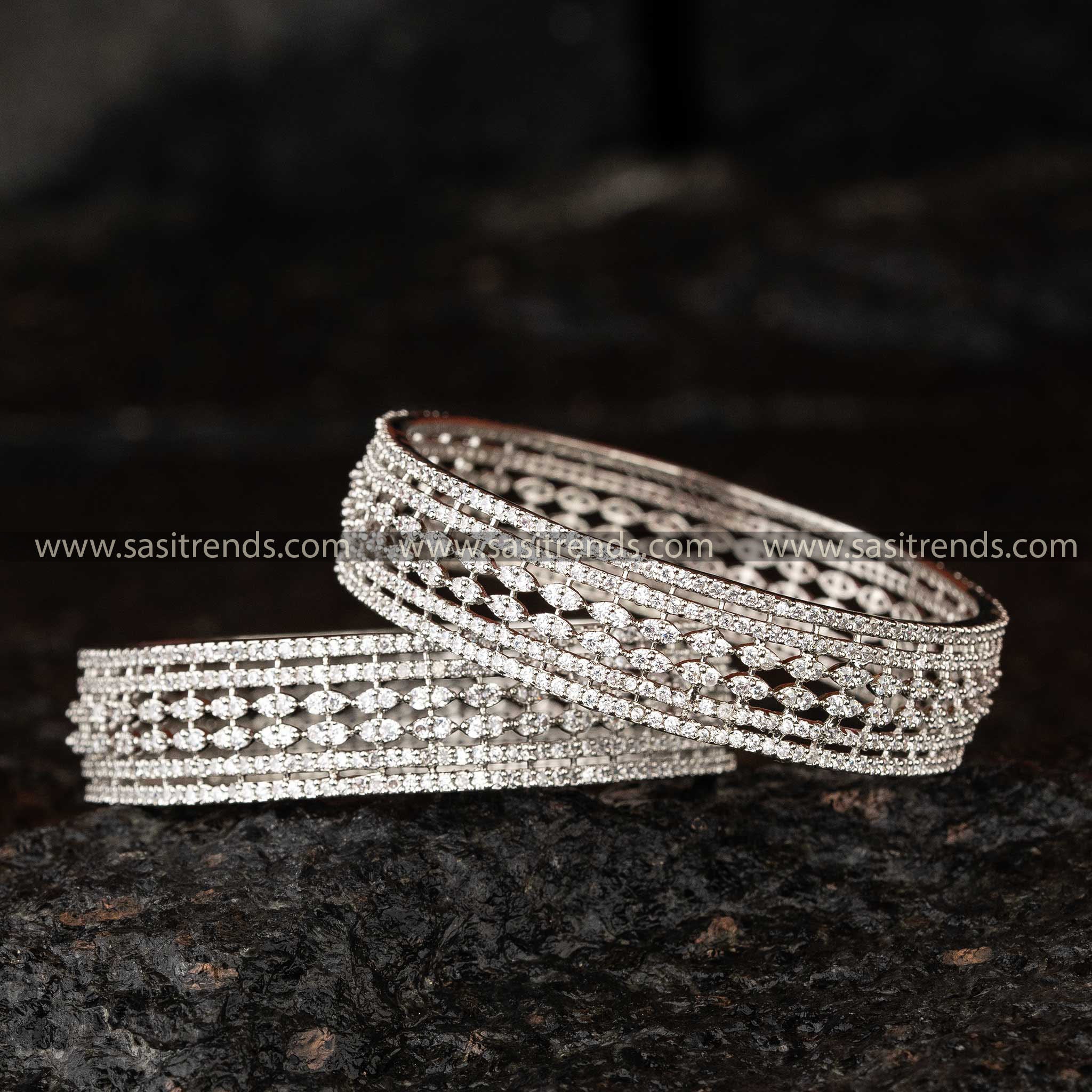 Chic Rhodium Silver AD Bridal Bangles Sasitrends Online Shopping