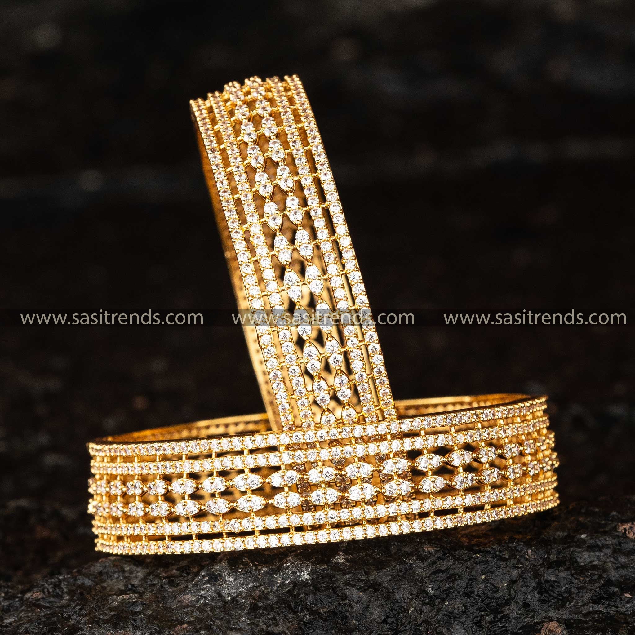 Luxurious Gold Plated American Diamond Wedding Bangles