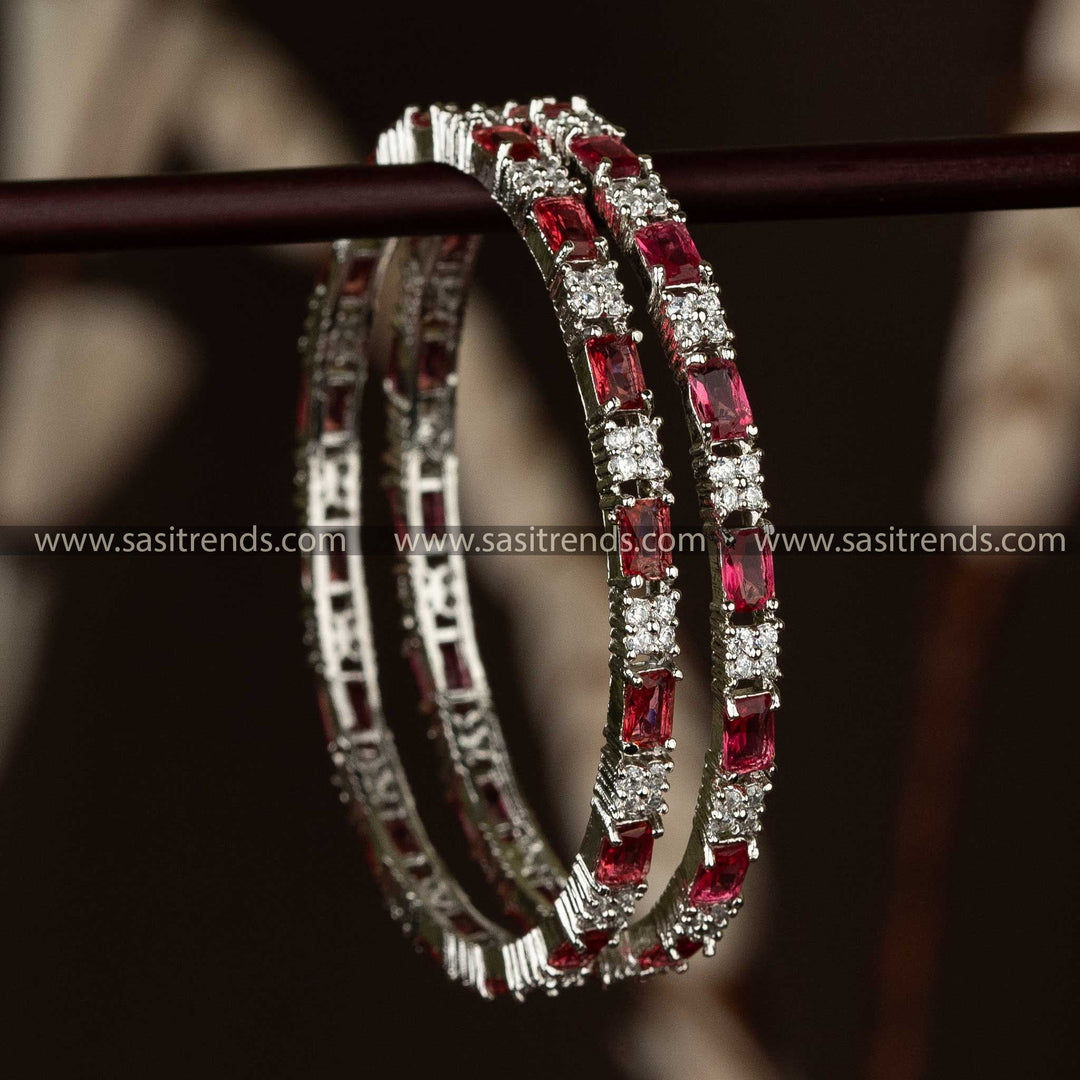 Elegant White-Hydro Red American Diamond Bangles Sasitrends Online Shopping