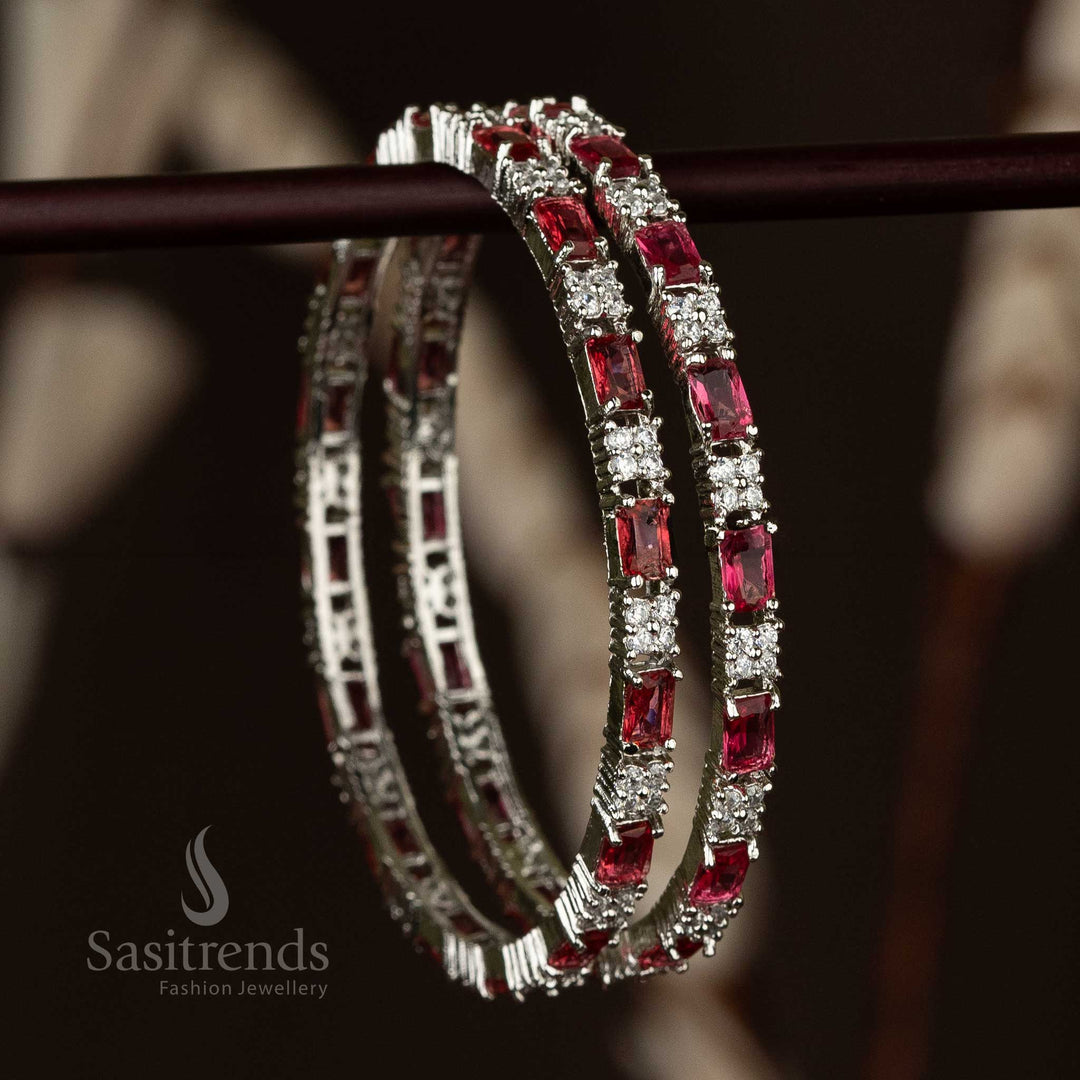 Elegant White-Hydro Red American Diamond Bangles Sasitrends Online Shopping - Sasitrends