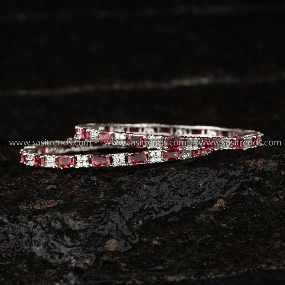 Glamorous White-Hydro Red American Diamond Fashion Bangles Sasitrends