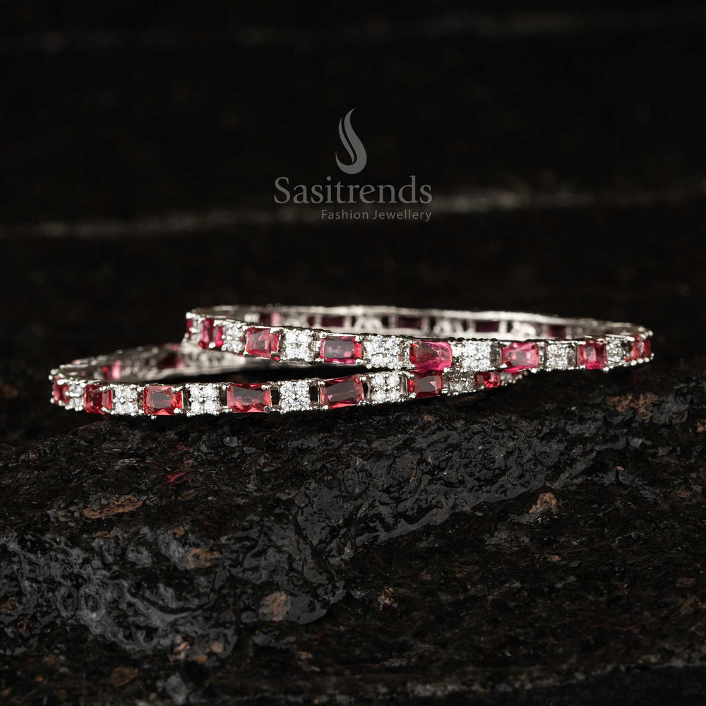 Glamorous White-Hydro Red American Diamond Fashion Bangles Sasitrends