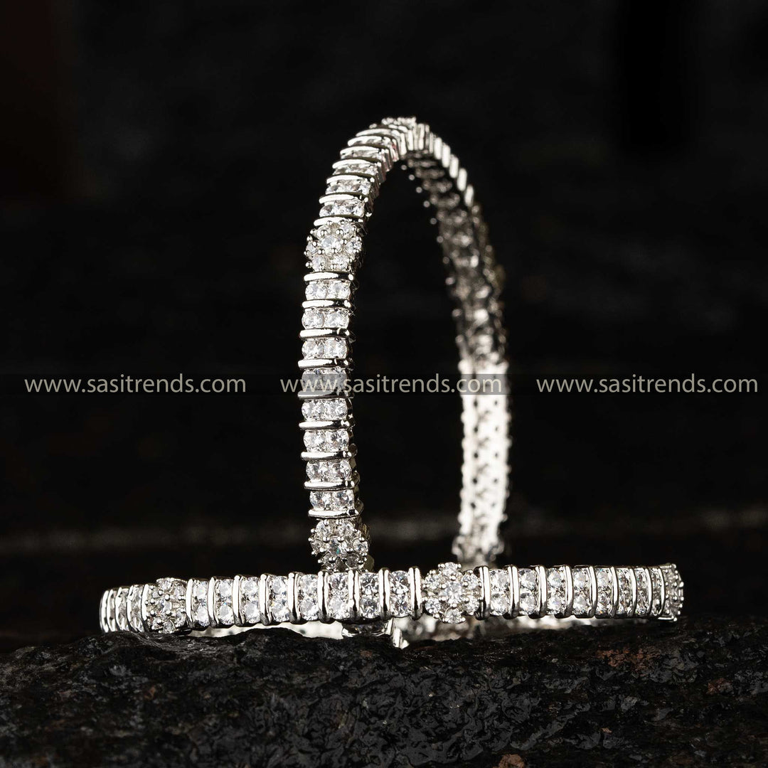 Sparkling Rhodium Silver White American Diamond Classic Bangles Sasitrends Online Shopping