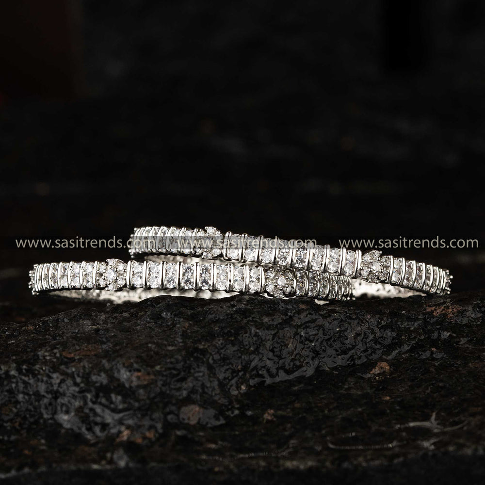 Rhodium Silver Plated White American Diamond Elegance Bangles Sasitrends