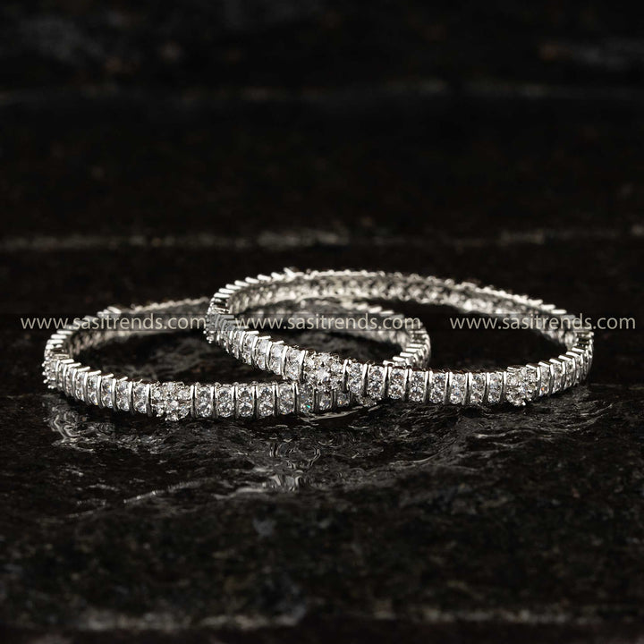 Radiant Rhodium Silver White American Diamond Formal Wedding Bangles Sasitrends