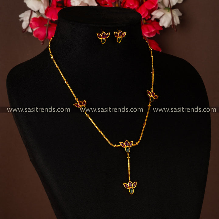 Premium Temple Matte Gold Plated Exquisite Lotus Designer Jewellery Set - Sasitrends