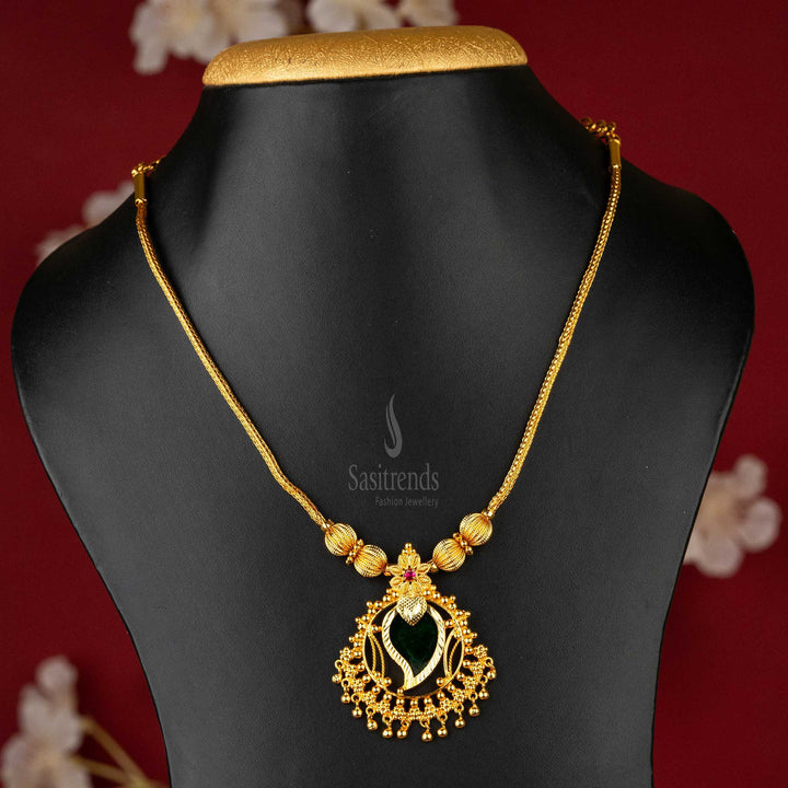 Sasitrends | One Gram 24 Carat Pure Micro Gold Plated Kerala Palakka Leaf Pendant Chain Necklace