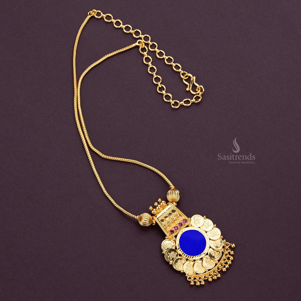 Blue Palakka Lakshmi Coin Pendant Necklace for Kerala Festivals by Sasitrends 