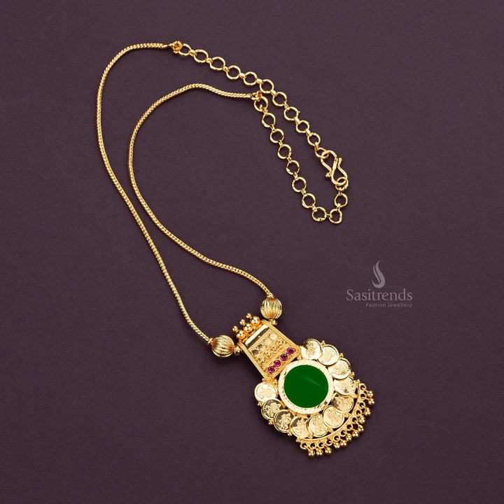 Green Palakka Round Pendant Necklace with Lakshmi Coins by Sasitrends