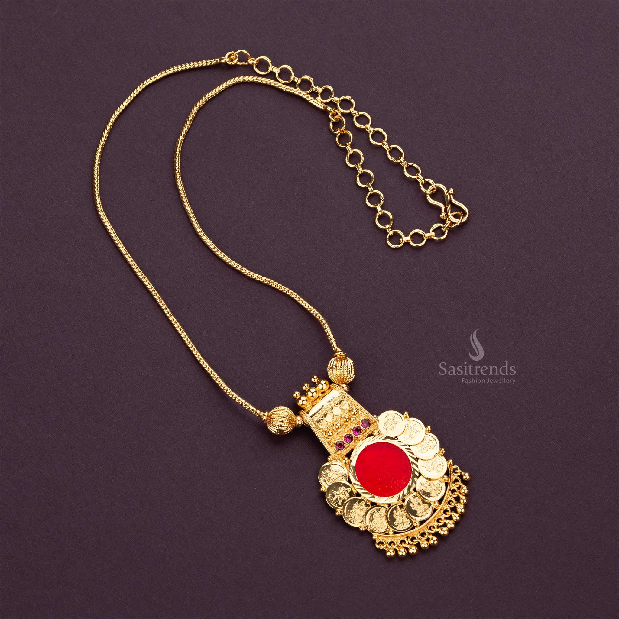 Sasitrends - Micro Gold Plated One Gram Guaranteed Lakshmi Coin Round Palakka Pendant Necklace - Sasitrends