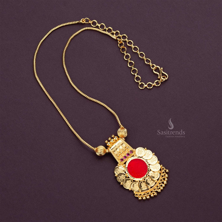 Sasitrends - Micro Gold Plated One Gram Guaranteed Lakshmi Coin Round Palakka Pendant Necklace - Sasitrends