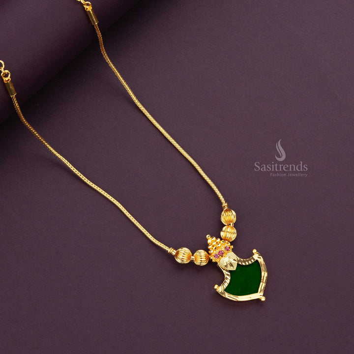 Stunning green palakka pendant with triangular golden balls and pink head stones – Sasitrends