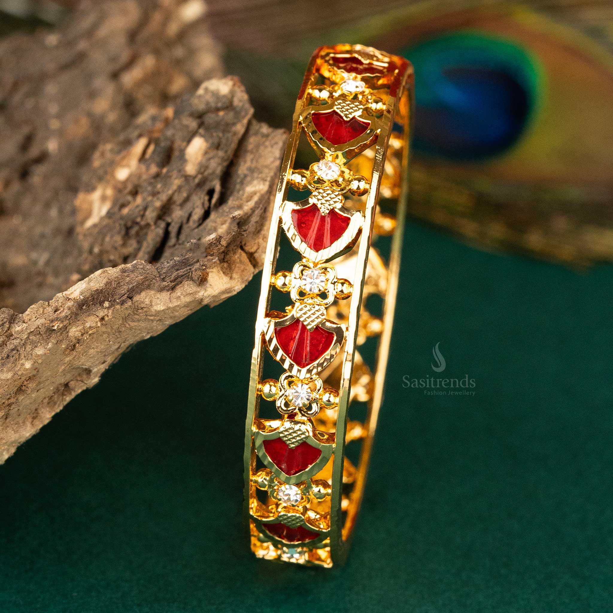 Traditional Micro Gold Plated Palakka Bangle Red Stone Sasitrends Online Shopping
