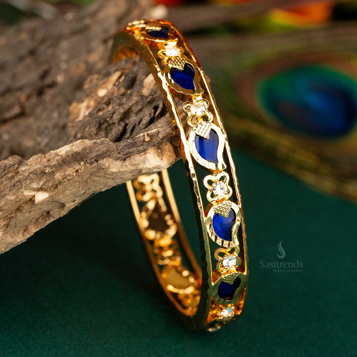 Guaranteed One Gram Gold Plated Blue Stone Mango Designer Kerala Palakka Bangle Sasitrends